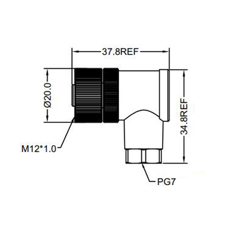 M12 5pins A code female right angle plastic assembly connector PG7 thread, unshielded,suitable cable outer diameter 4.0mm-6.0mm